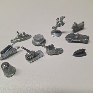 Metal Monopoly Pieces Vintage 10 Replacements Dog Shoe Car Hat Thimble Ship